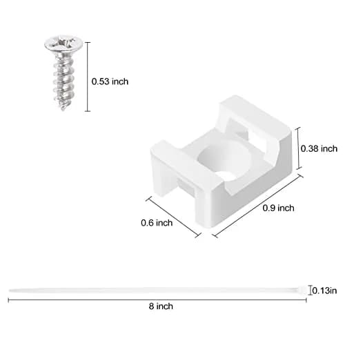 XHF White 100 pcs Cable Zip Tie Saddle Type Mounts Base with 8" Cable Ties | Durable Nylon Organizer (70-120 chars) thumbnail 2