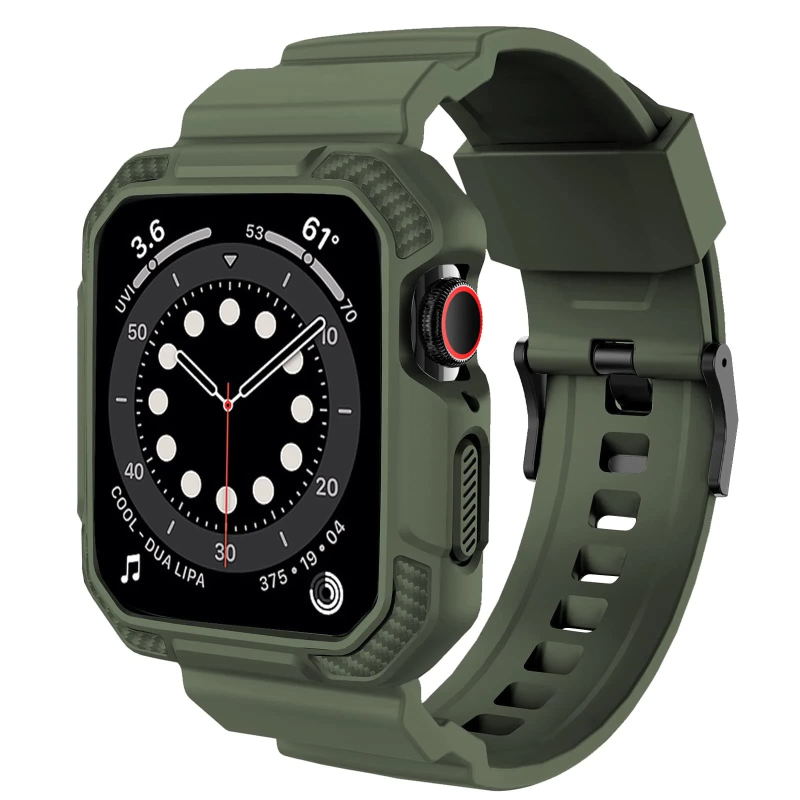 OROBAY Shockproof Rubber Band with Case for Apple Watch 45mm/44mm/42mm | Military Style