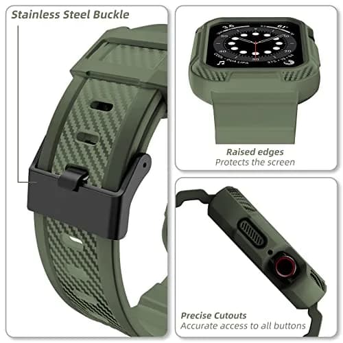 OROBAY Shockproof Rubber Band with Case for Apple Watch 45mm/44mm/42mm | Military Style thumbnail 4