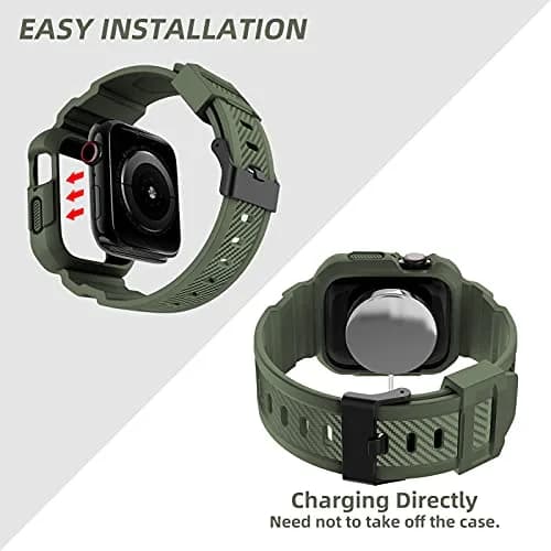 OROBAY Shockproof Rubber Band with Case for Apple Watch 45mm/44mm/42mm | Military Style thumbnail 3