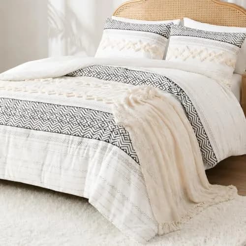 Hyde Lane King Size Comforter Set, Boho Tufted Ivory | All-Season Cotton & Down-Alternative thumbnail 1