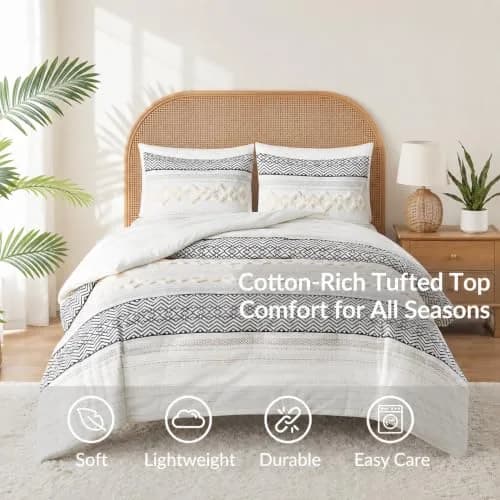 Hyde Lane King Size Comforter Set, Boho Tufted Ivory | All-Season Cotton & Down-Alternative thumbnail 4