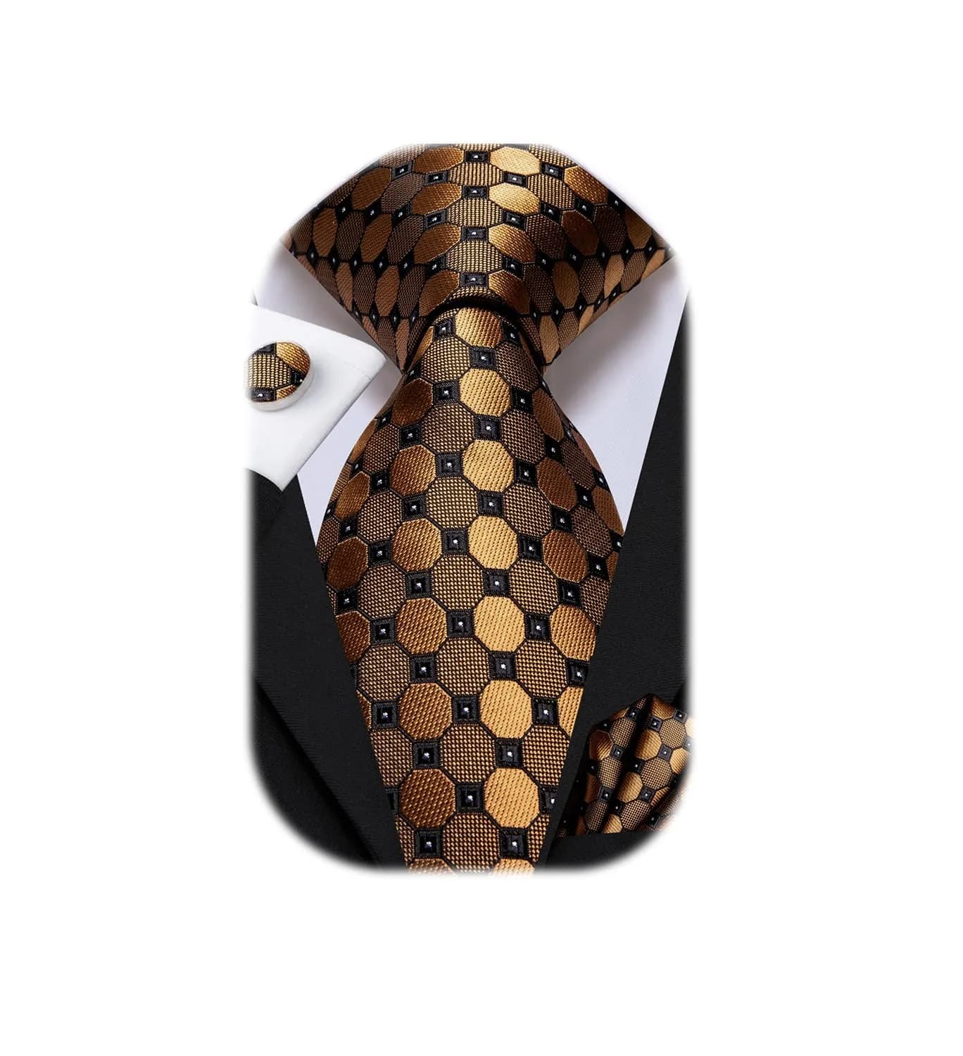 Dubulle Silk Necktie Set with Cufflinks & Pocket Square | Gold Brown 150cm | Formal & Wedding Accessory — A Brown Bronze