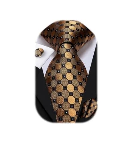 Dubulle Silk Necktie Set with Cufflinks & Pocket Square | Gold Brown 150cm | Formal & Wedding Accessory thumbnail 1