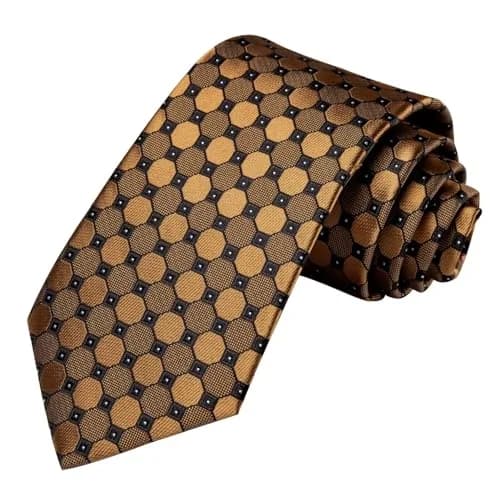 Dubulle Silk Necktie Set with Cufflinks & Pocket Square | Gold Brown 150cm | Formal & Wedding Accessory thumbnail 5