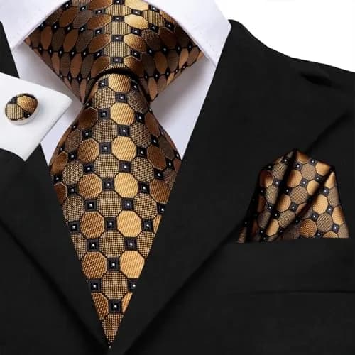 Dubulle Silk Necktie Set with Cufflinks & Pocket Square | Gold Brown 150cm | Formal & Wedding Accessory thumbnail 6
