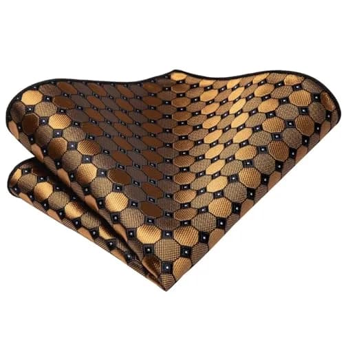 Dubulle Silk Necktie Set with Cufflinks & Pocket Square | Gold Brown 150cm | Formal & Wedding Accessory thumbnail 7