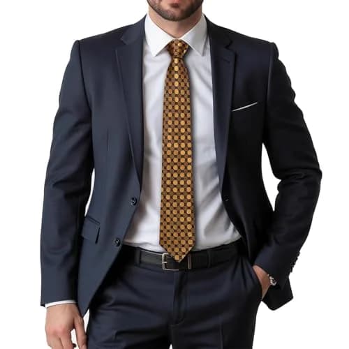 Dubulle Silk Necktie Set with Cufflinks & Pocket Square | Gold Brown 150cm | Formal & Wedding Accessory thumbnail 2