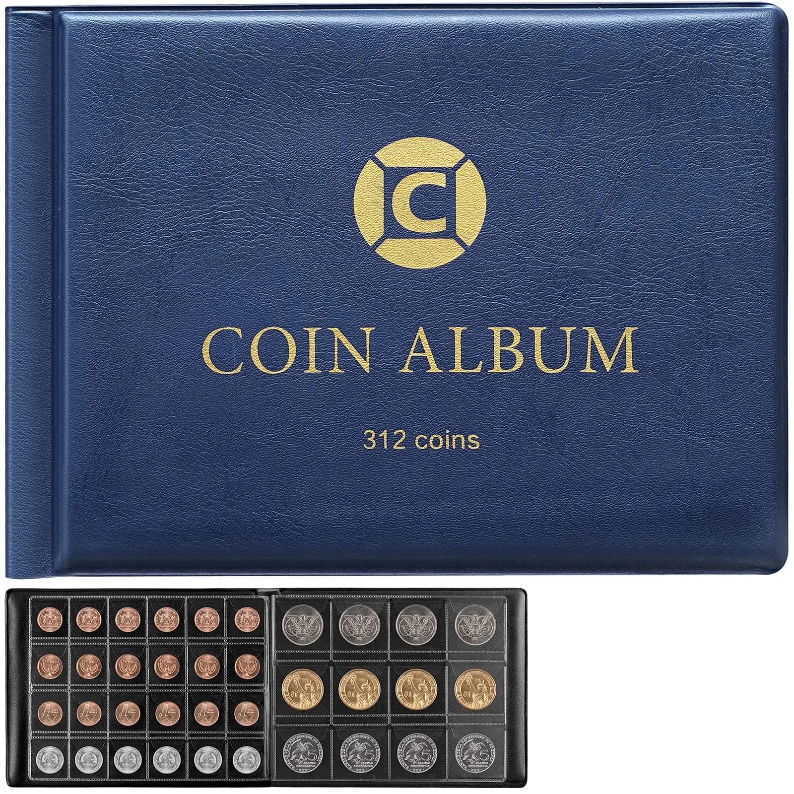 GWCASE 312-Pocket Coin Album for Collectors & Kids, 2-Sided Display, Blue | Classic PU Cover — blue