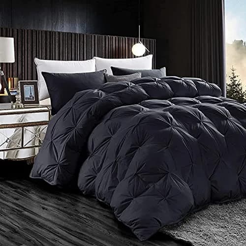 EGYPTIAN BEDDING Luxurious Black Pinch Pleat Down Comforter 120x98 | Oversize King, Egyptian Cotton, RDS Certified thumbnail 2
