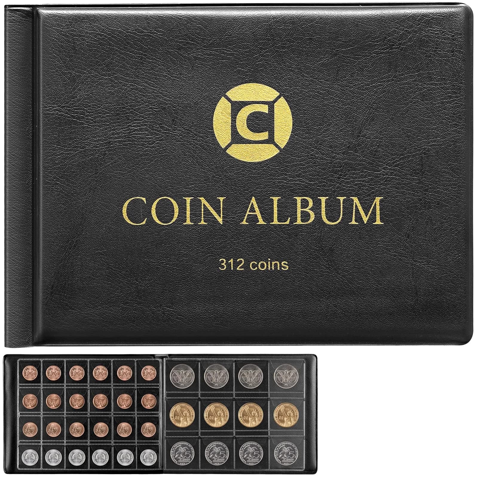 GWCASE Coin Collection Book Holder Albums for Collectors, 312 Pockets | Classic Black Display Album — black