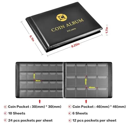 GWCASE Coin Collection Book Holder Albums for Collectors, 312 Pockets | Classic Black Display Album thumbnail 3