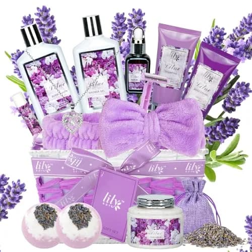 LILY ROY 17-Piece Spa Gift Set | Lavender Lilac Scent, Reusable Basket, Sulfate-Free, Cruelty-Free, Perfect for Women thumbnail 1