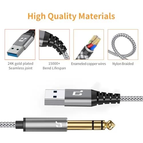 NCGGY USB to 6.35mm 1/4 inch TRS Audio Stereo Cable 6.6FT | Supports Listening, Not Recording thumbnail 5