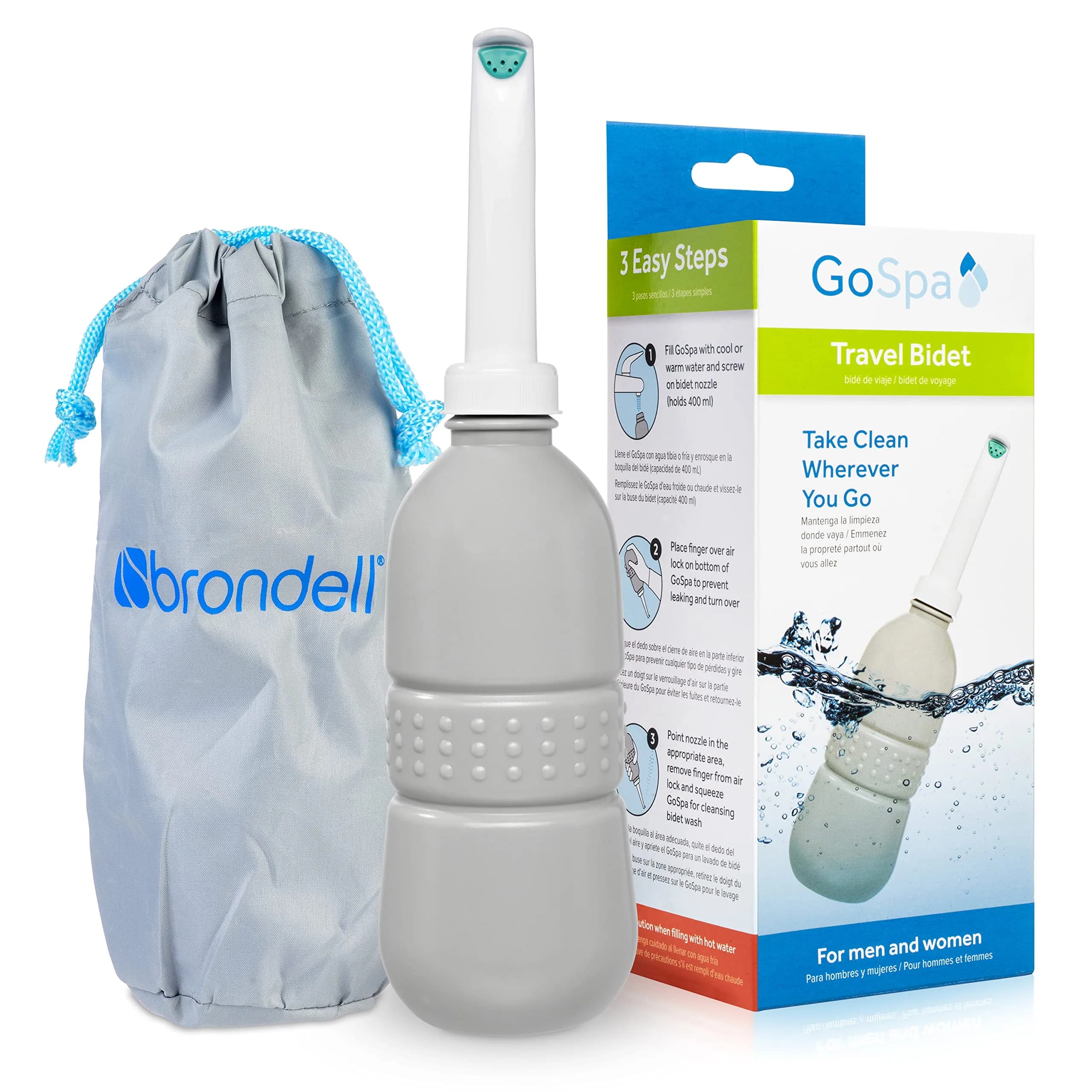 Brondell GoSpa Travel Bidet GS-70 400ml (13.5 Fl Oz) | Portable Peri Bottle for Postpartum & Perineal Care — Fog