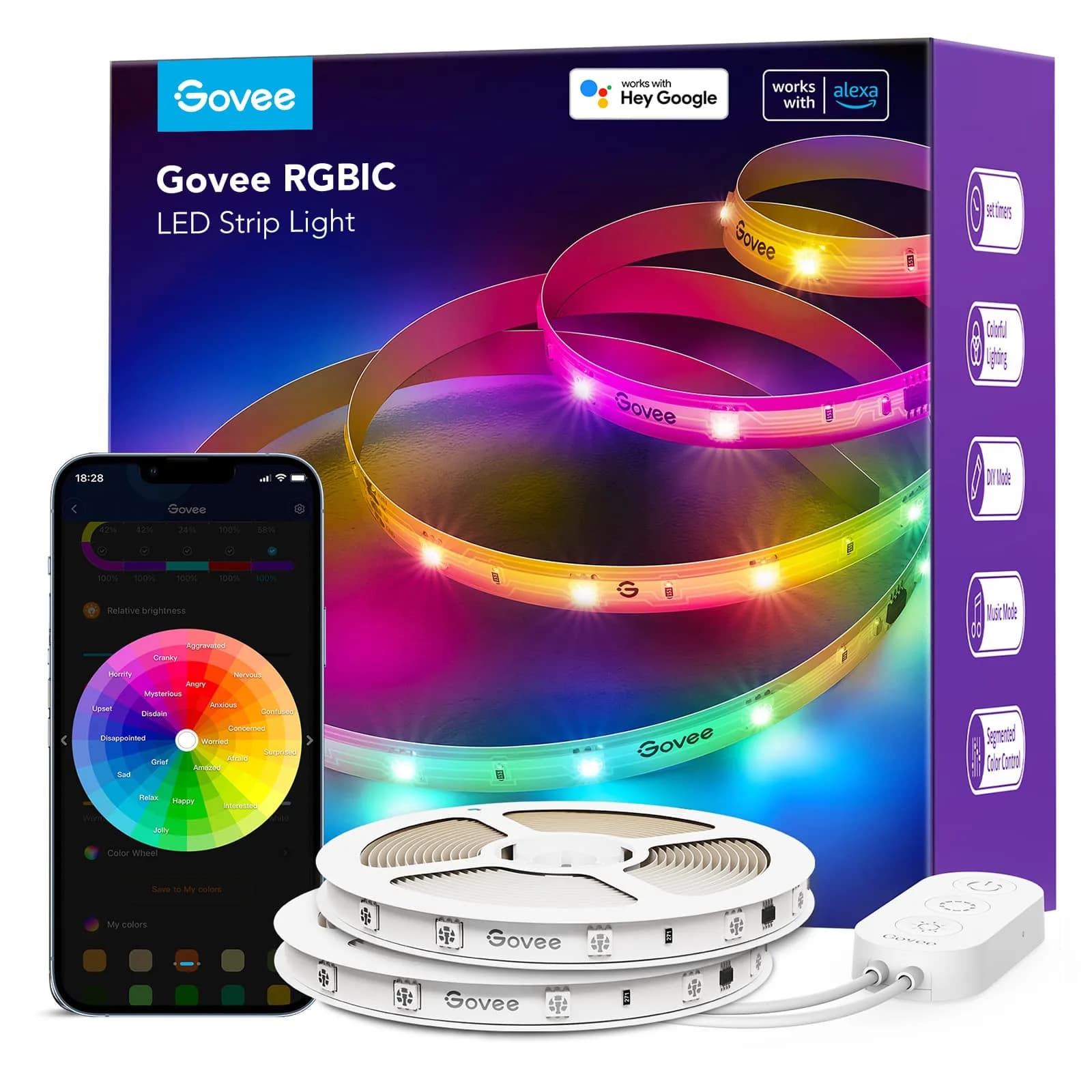 Govee RGBIC LED Strip Lights 20m (65.6ft) | Voice Control, Music Sync, DIY Modes
