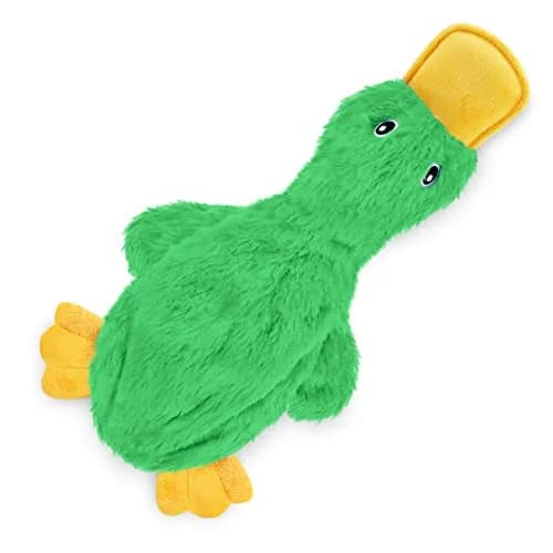 Best Pet Supplies Interactive Squeaky Dog Toy - Crinkle Duck, Green | No Stuffing, Crinkle Paper, Squeaker, 15" thumbnail 1