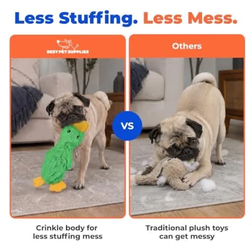 Best Pet Supplies Interactive Squeaky Dog Toy - Crinkle Duck, Green | No Stuffing, Crinkle Paper, Squeaker, 15" thumbnail 5