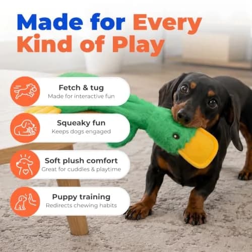Best Pet Supplies Interactive Squeaky Dog Toy - Crinkle Duck, Green | No Stuffing, Crinkle Paper, Squeaker, 15" thumbnail 4