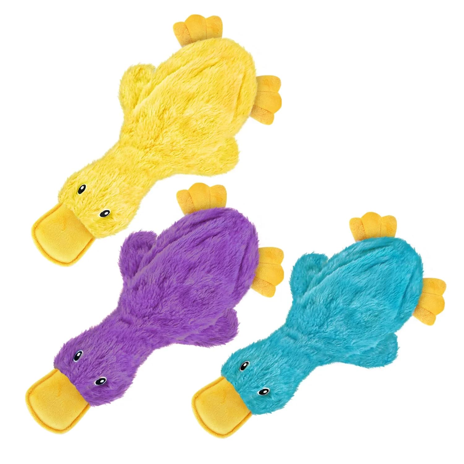 Best Pet Supplies Interactive Squeaky Dog Toy - Crinkle Duck, Purple | No Stuffing, Crinkle Paper, 15" — Yellow Purple Turquoise