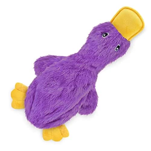 Best Pet Supplies Interactive Squeaky Dog Toy - Crinkle Duck, Purple | No Stuffing, Crinkle Paper, 15" thumbnail 1