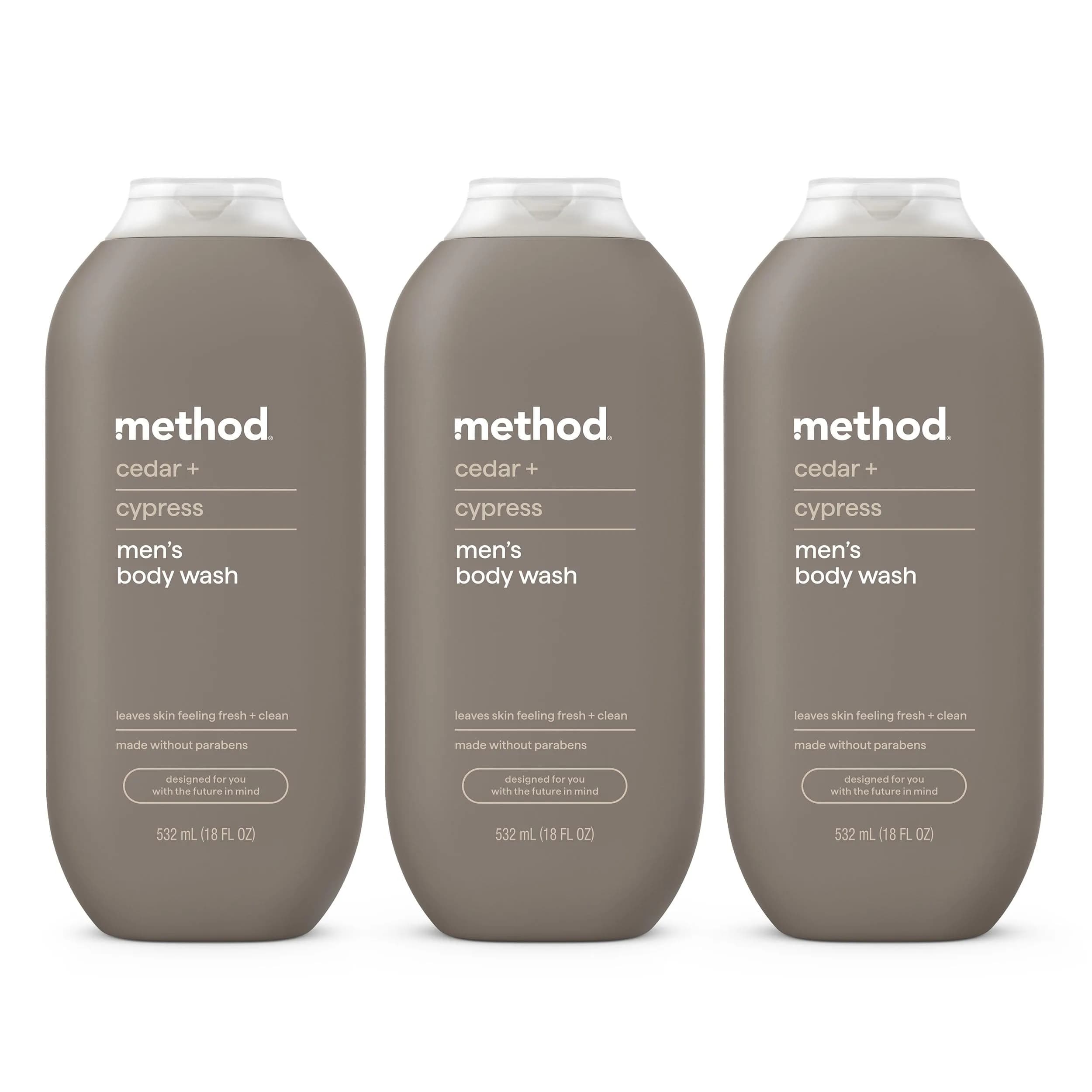 method Men’s Body Wash Cedar + Cypress 510ml (18 fl oz) 3-Pack | Gentle Daily Cleanse for All Skin Types — Cedar + Cypress