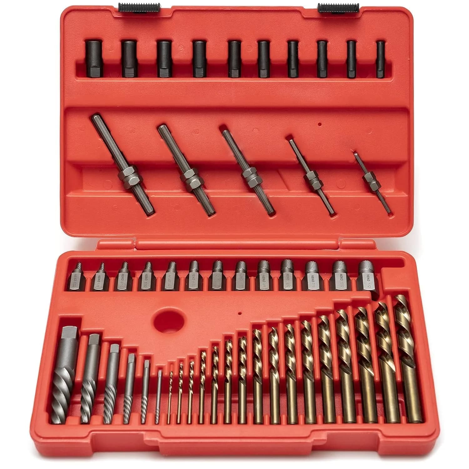 NEIKO 55-Piece Master Screw Extractor Set | 5/64" to 1/2" Multi Spline, Spiral, Nut Extractors | Stripped Screws, Studs, Fittings Extraction — 55 Piece