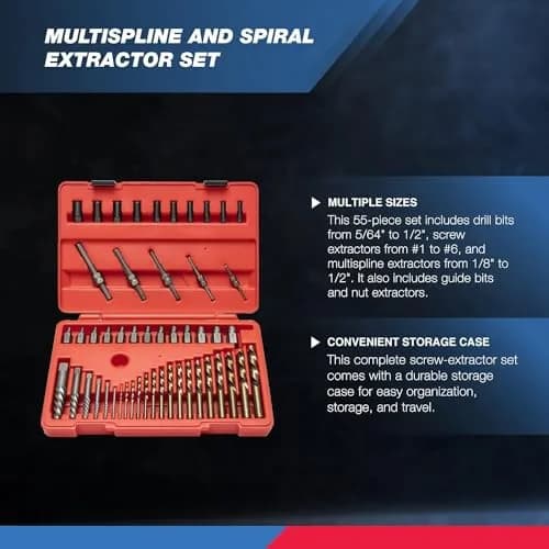 NEIKO 55-Piece Master Screw Extractor Set | 5/64" to 1/2" Multi Spline, Spiral, Nut Extractors | Stripped Screws, Studs, Fittings Extraction thumbnail 3