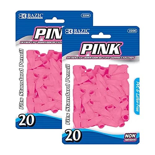 BAZIC Products Pink Pencil-Top Eraser Caps, 20 Count, 2-Pack | Soft, PVC-Free, Latex-Free for School & Office thumbnail 1