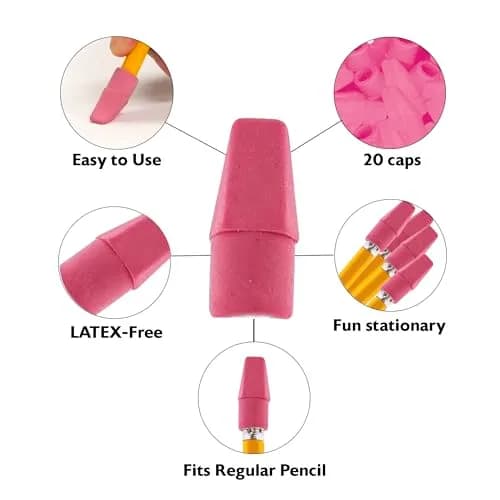 BAZIC Products Pink Pencil-Top Eraser Caps, 20 Count, 2-Pack | Soft, PVC-Free, Latex-Free for School & Office thumbnail 4