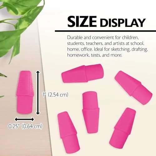BAZIC Products Pink Pencil-Top Eraser Caps, 20 Count, 2-Pack | Soft, PVC-Free, Latex-Free for School & Office thumbnail 2