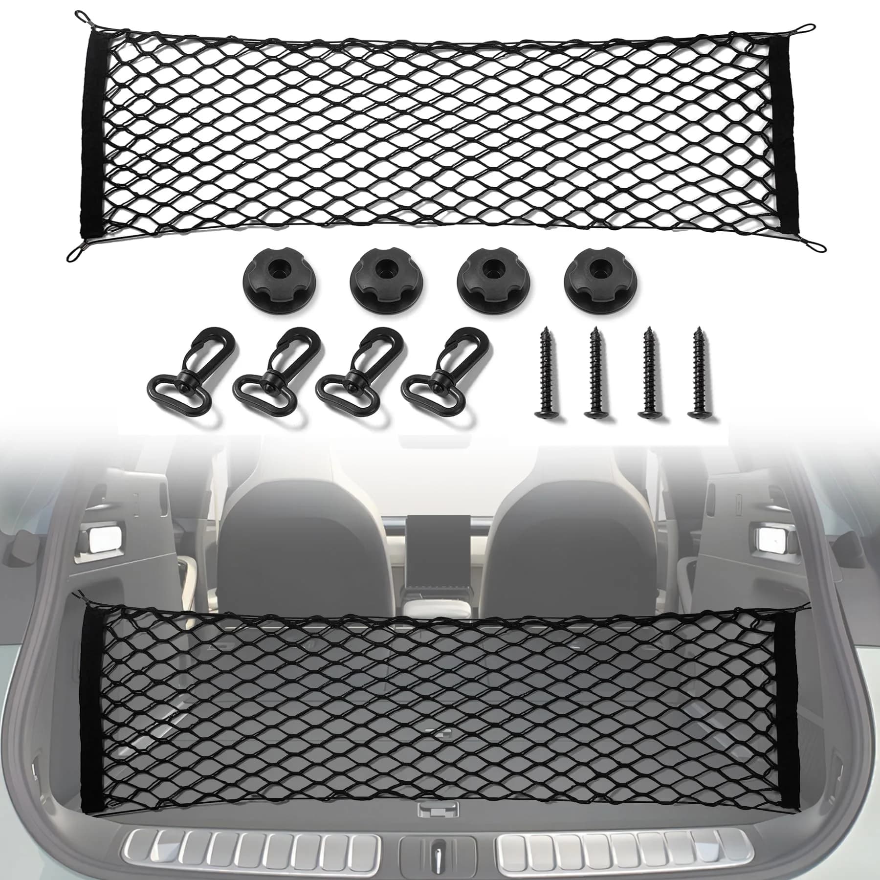 Amiss Cargo Net 35.4x15.8 Inch | Stretchable Exterior Accessories for SUVs, Cars & Trucks — black-1pc