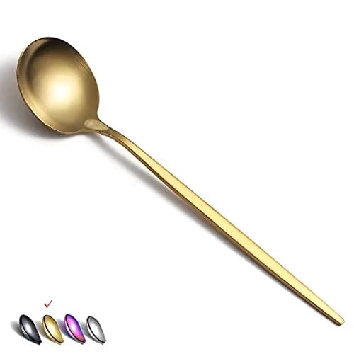 HOMQUEN Matt Gold 6 Piece Dinner Spoons - 8.1'' Stainless Steel Silverware for Home & Restaurant thumbnail 1