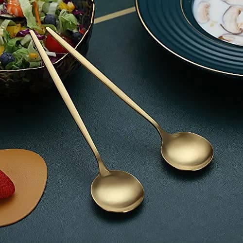 HOMQUEN Matt Gold 6 Piece Dinner Spoons - 8.1'' Stainless Steel Silverware for Home & Restaurant thumbnail 4