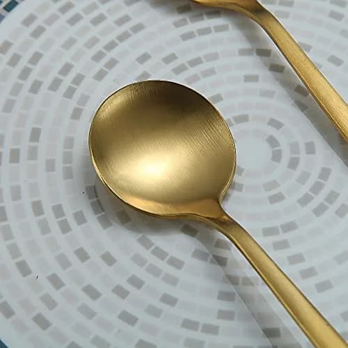 HOMQUEN Matt Gold 6 Piece Dinner Spoons - 8.1'' Stainless Steel Silverware for Home & Restaurant thumbnail 6