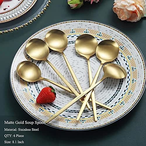 HOMQUEN Matt Gold 6 Piece Dinner Spoons - 8.1'' Stainless Steel Silverware for Home & Restaurant thumbnail 2
