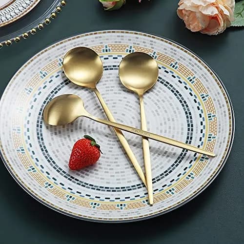 HOMQUEN Matt Gold 6 Piece Dinner Spoons - 8.1'' Stainless Steel Silverware for Home & Restaurant thumbnail 3
