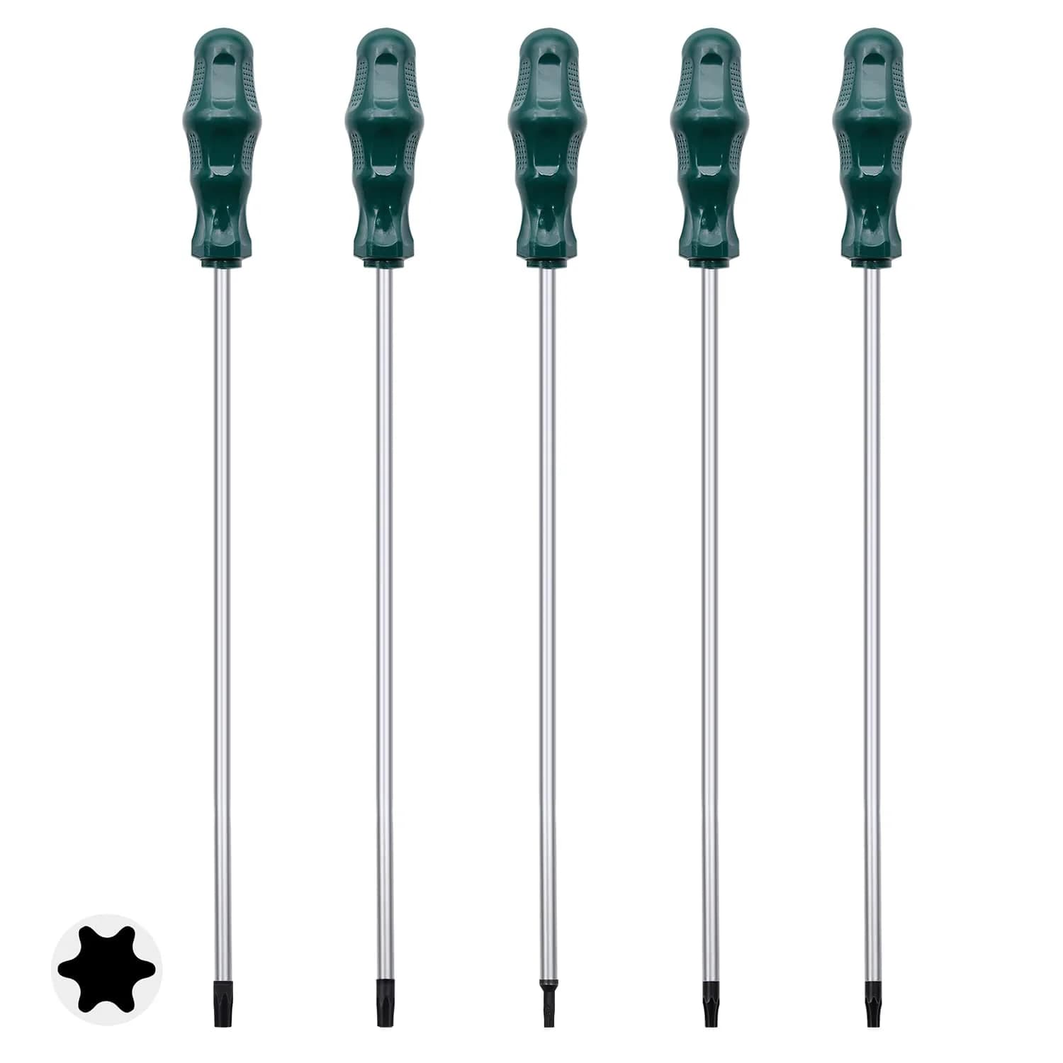 RUBY.Q 12in Magnetic Torx Screwdriver Set T15-T30 (5-Piece) | Precision Tool for Hard-to-Reach Areas — Black
