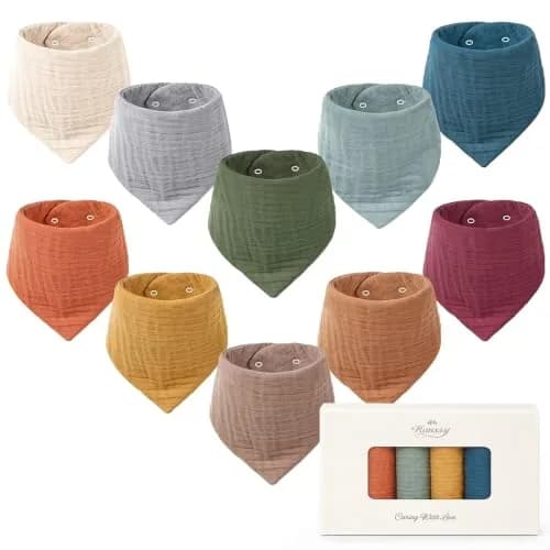 Konssy Baby Muslin Bandana Bibs 10 Pack | 6-Layer Organic Cotton, Adjustable, Soft & Absorbent for Drooling & Teething (One Size) thumbnail 1