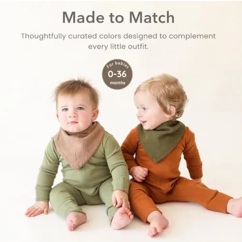 Konssy Baby Muslin Bandana Bibs 10 Pack | 6-Layer Organic Cotton, Adjustable, Soft & Absorbent for Drooling & Teething (One Size) thumbnail 4