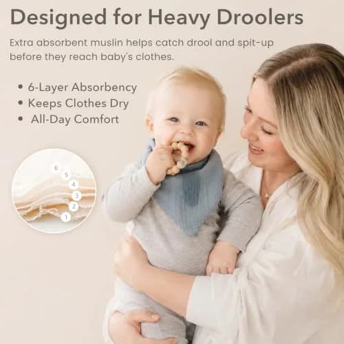 Konssy Baby Muslin Bandana Bibs 10 Pack | 6-Layer Organic Cotton, Adjustable, Soft & Absorbent for Drooling & Teething (One Size) thumbnail 8