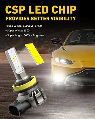 AUXITO H11/H8/H16 LED Fog Light Bulbs 6000 Lumens 6500K Cool White | 300% Brighter Than Halogen thumbnail 2