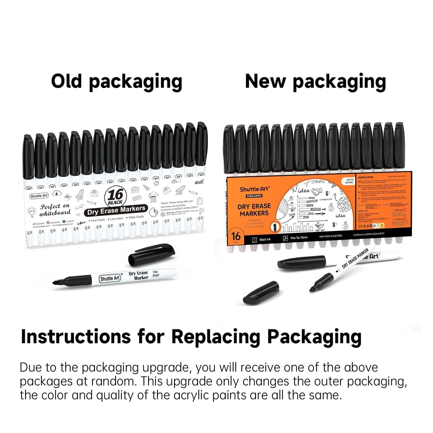 Shuttle Art Black Dry Erase Markers, 16 Pack Fine Tip | Smooth Ink Flow for Students & Office - view 2
