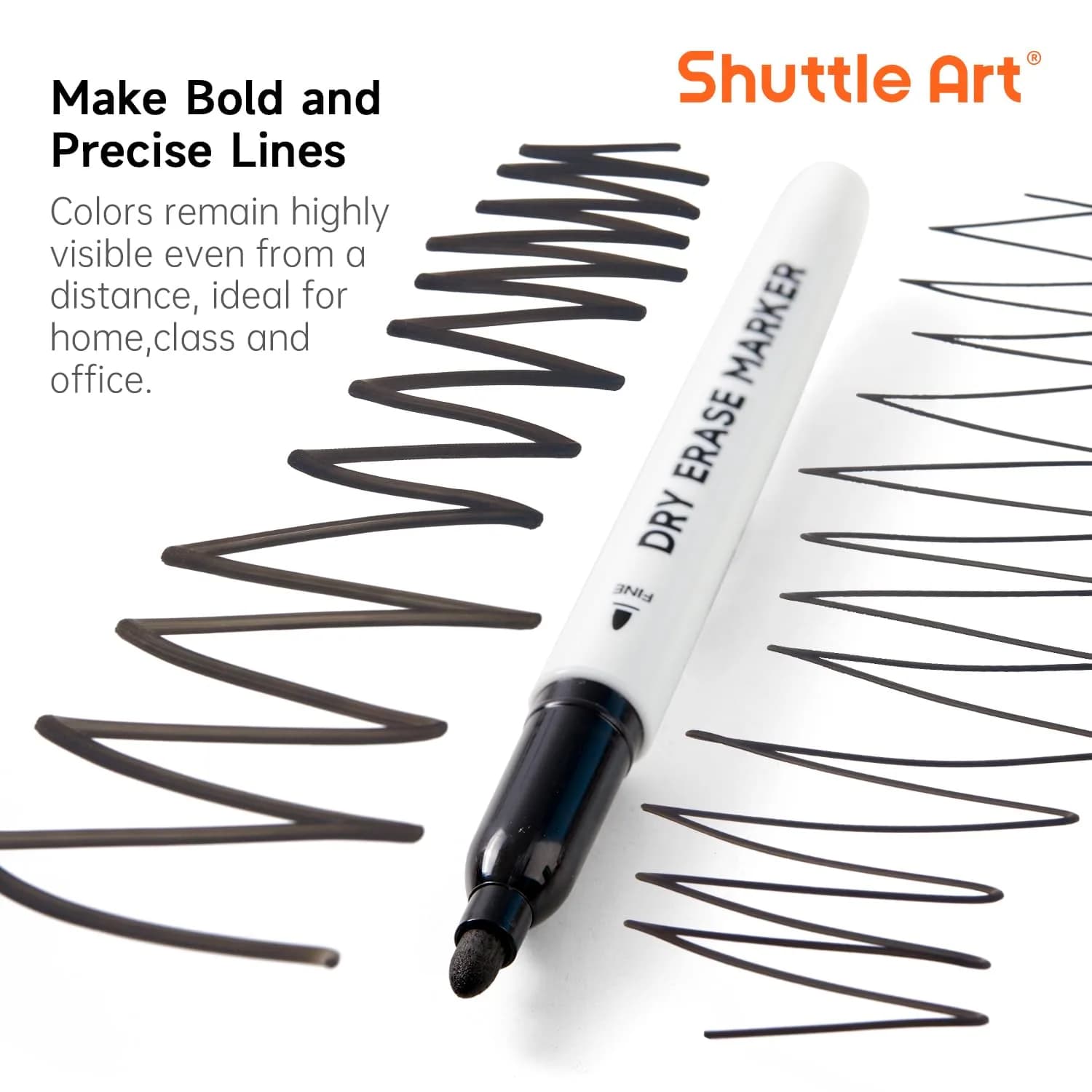 Shuttle Art Black Dry Erase Markers, 16 Pack Fine Tip | Smooth Ink Flow for Students & Office - view 3