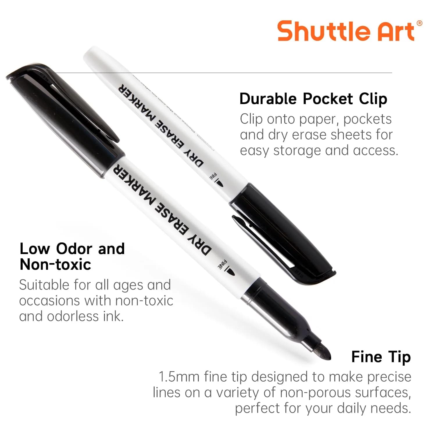 Shuttle Art Black Dry Erase Markers, 16 Pack Fine Tip | Smooth Ink Flow for Students & Office - view 4