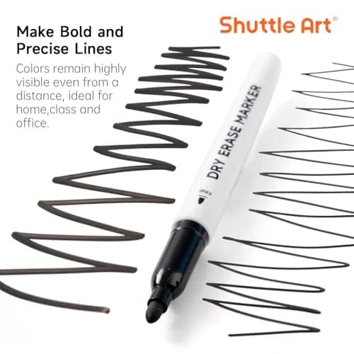 Shuttle Art Black Dry Erase Markers, 16 Pack Fine Tip | Writes Smoothly, Wipes Cleanly thumbnail 3