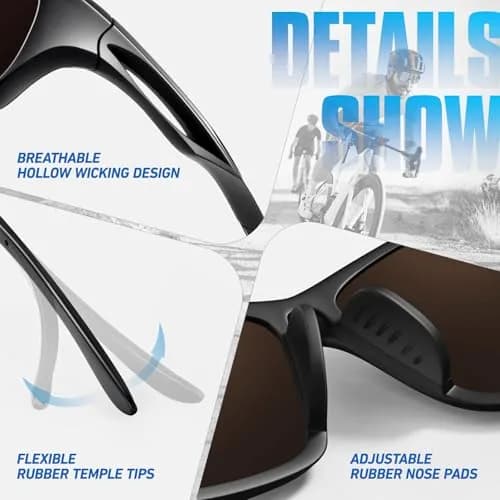 LINVO Polarized Sports Sunglasses Men Women UV400 Protection Wrap Around Goggles (62mm Lens, Black Frame) thumbnail 5