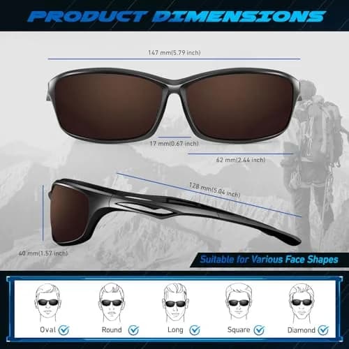LINVO Polarized Sports Sunglasses Men Women UV400 Protection Wrap Around Goggles (62mm Lens, Black Frame) thumbnail 6