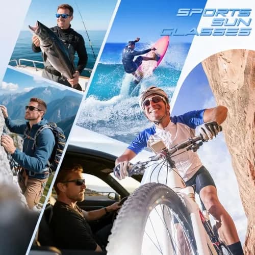 LINVO Polarized Sports Sunglasses Men Women UV400 Protection Wrap Around Goggles (62mm Lens, Black Frame) thumbnail 8