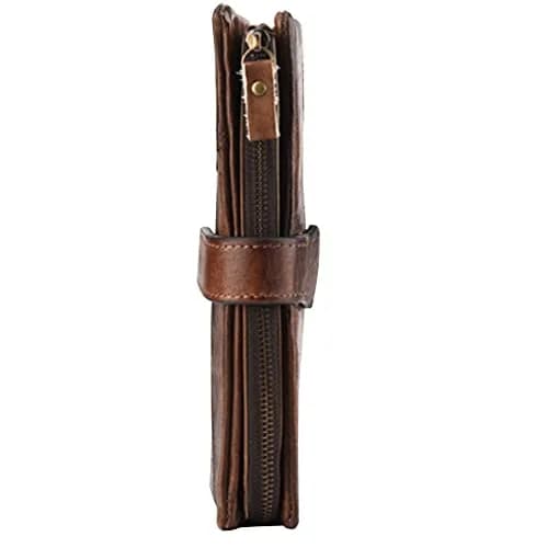 Hebetag Genuine Leather Long Wallet Clutch Purse with 18 Card Slots & Wrist Strap | Brown thumbnail 4